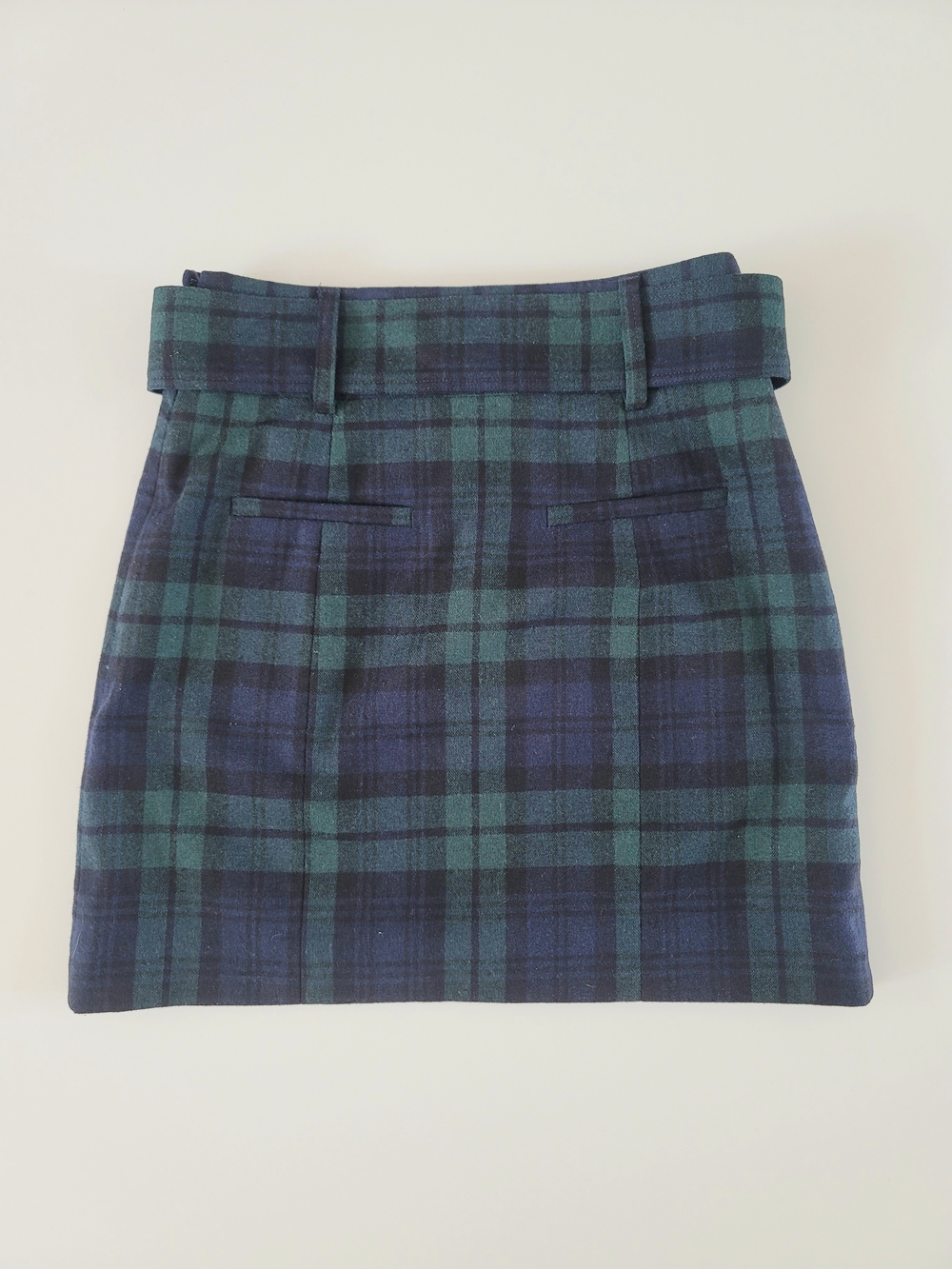 Sezane Gillie Navy Blue and Green Plaid Wool Blend Mini Skirt, 36/4 - Picture 11 of 11